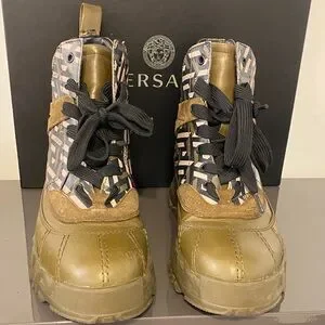 Versace | Shoes | Versace Mens Khaki And Black Geometric  display picture 3
